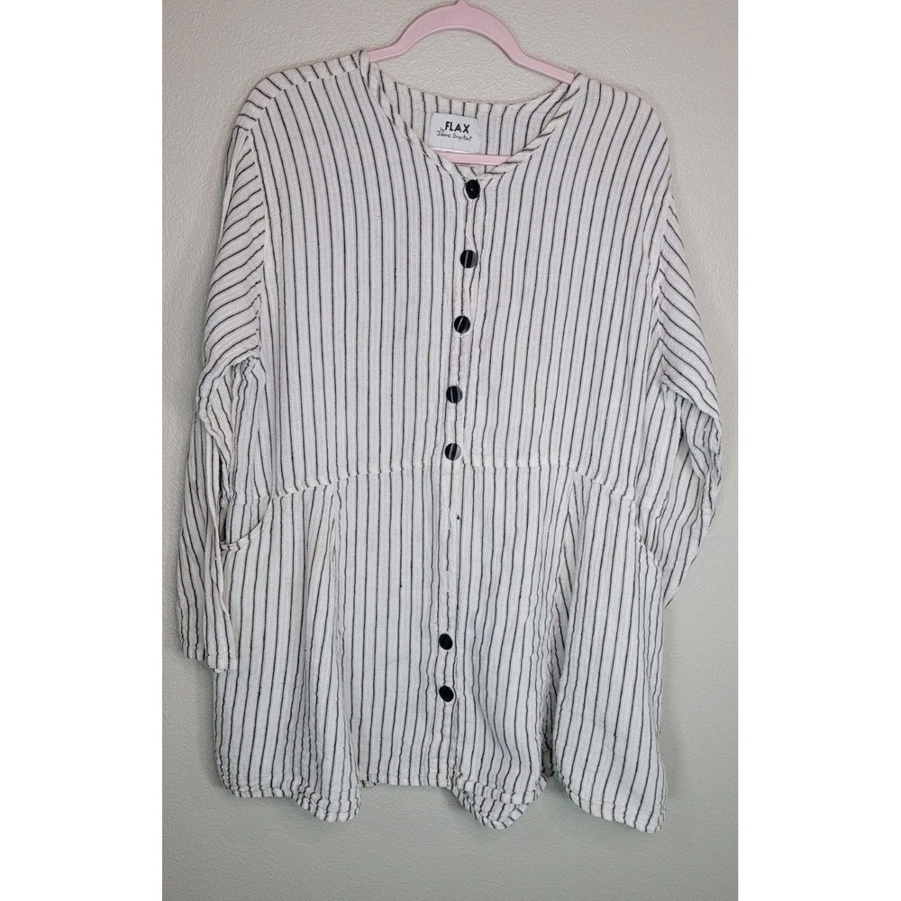 FLAX Jeanne Engelheart‎ Linen Striped Tunic Dress Medium Pockets